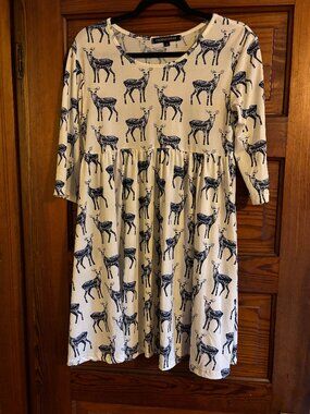 White & blue deer smock dress, 33 inch waist, 34 inch shoulder to hem - Zoella